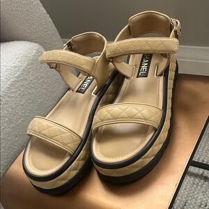 CHANEL Tan Quilted Women's Sandals